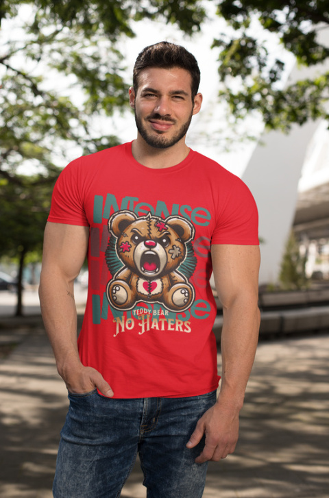 Tshirt Koszulka Bawełna Grumpy Teddy Bear Illustration Art 190 g/m²